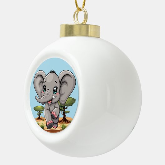 Olifant Baby springt vrolijk in Afrikaanse savanne Keramische Bal Ornament (Rechts)