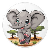 Olifant Baby springt vrolijk in Afrikaanse savanne Keramische Knop (Voorkant)