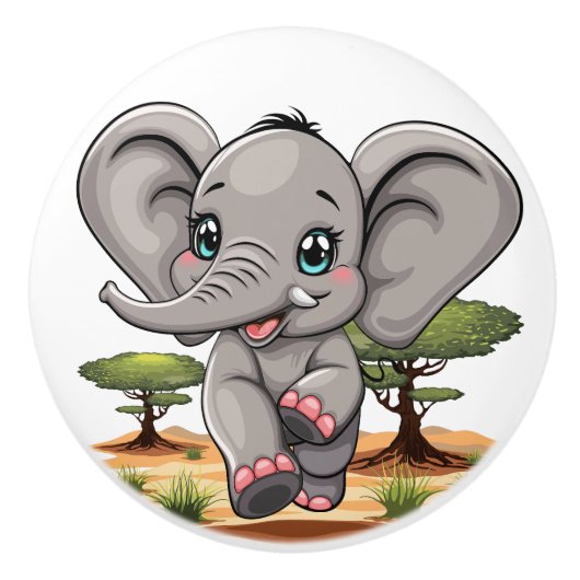 Olifant Baby springt vrolijk in Afrikaanse savanne Keramische Knop (Voorkant)