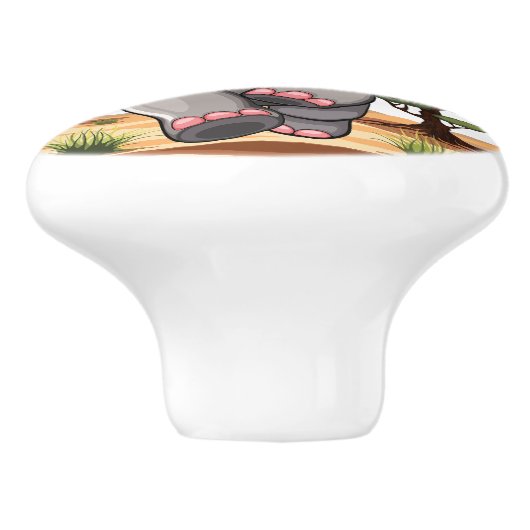 Olifant Baby springt vrolijk in Afrikaanse savanne Keramische Knop (Zijkant)