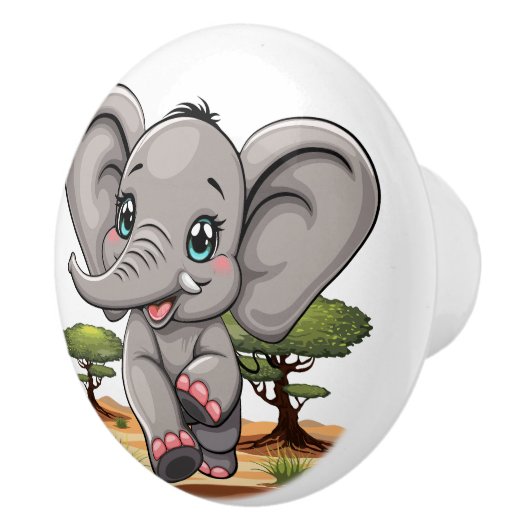 Olifant Baby springt vrolijk in Afrikaanse savanne Keramische Knop (Rechts)