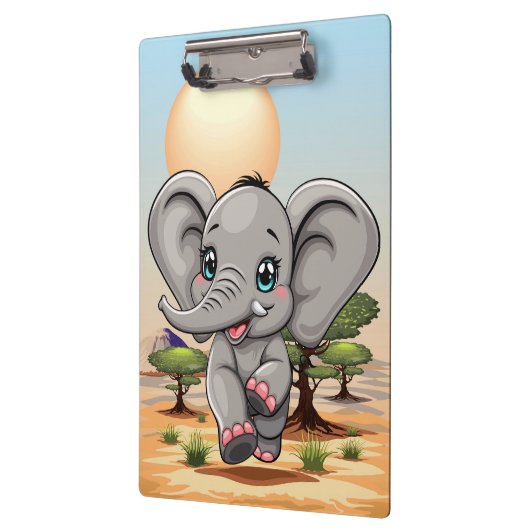 Olifant Baby springt vrolijk in Afrikaanse savanne Klembord (Links)