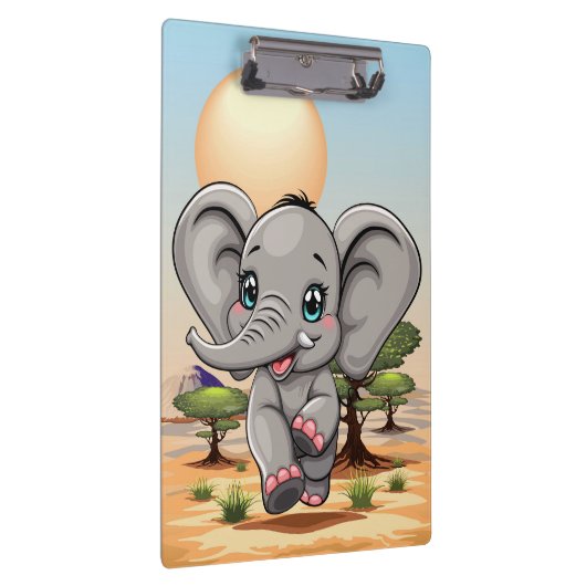 Olifant Baby springt vrolijk in Afrikaanse savanne Klembord (Rechts)