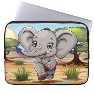 Olifant Baby springt vrolijk in Afrikaanse savanne Laptop Sleeve