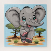 Olifant Baby springt vrolijk in Afrikaanse savanne Legpuzzel (Verticaal)