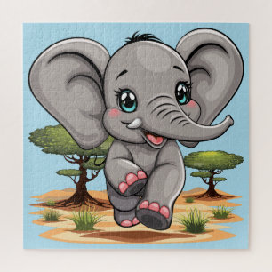 Olifant Baby springt vrolijk in Afrikaanse savanne Legpuzzel