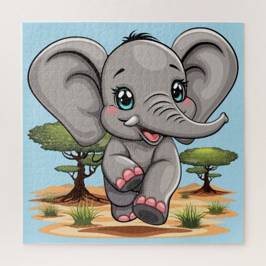 Olifant Baby springt vrolijk in Afrikaanse savanne Legpuzzel (Verticaal)