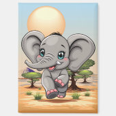 Olifant Baby springt vrolijk in Afrikaanse savanne Magneet (Voorkant)