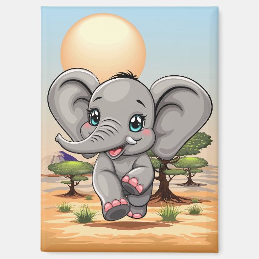 Olifant Baby springt vrolijk in Afrikaanse savanne Magneet (Voorkant)