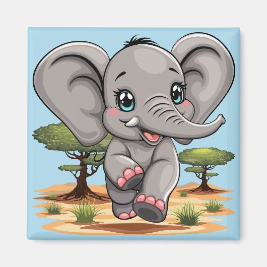 Olifant Baby springt vrolijk in Afrikaanse savanne Magneet (Voorkant)