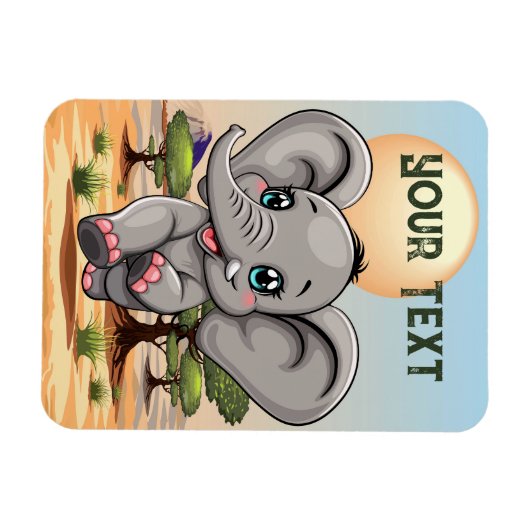 Olifant Baby springt vrolijk in Afrikaanse savanne Magneet (Horizontaal)