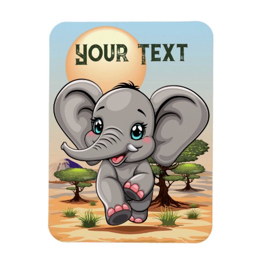 Olifant Baby springt vrolijk in Afrikaanse savanne Magneet (Verticaal)