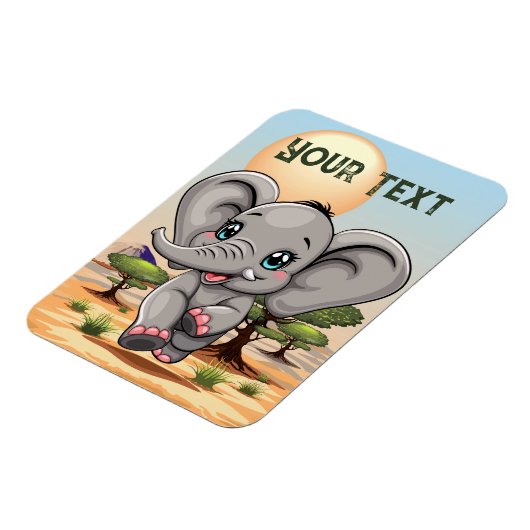 Olifant Baby springt vrolijk in Afrikaanse savanne Magneet (Linkerzijde)