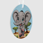 Olifant Baby springt vrolijk in Afrikaanse savanne Ornament (voorkant)