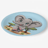 Olifant Baby springt vrolijk in Afrikaanse savanne Papieren Bordje (Gekanteld)
