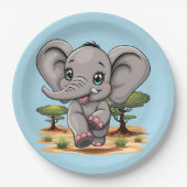 Olifant Baby springt vrolijk in Afrikaanse savanne Papieren Bordje (Voorkant)