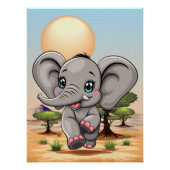 Olifant Baby springt vrolijk in Afrikaanse savanne Perfect Poster (Voorkant)
