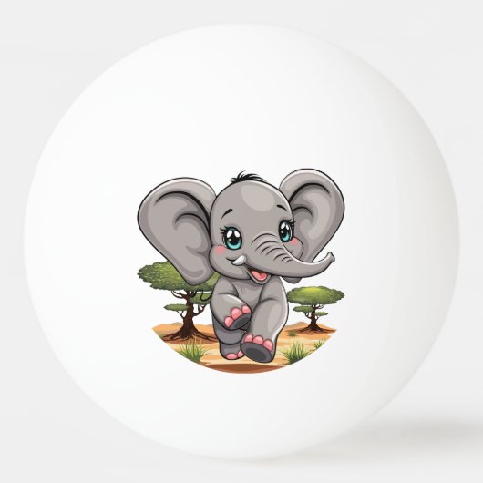 Olifant Baby springt vrolijk in Afrikaanse savanne Pingpongbal (Achterkant)