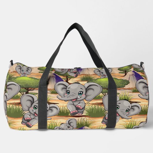 Olifant Baby springt vrolijk in Afrikaanse savanne Plunjezak (Voorkant)