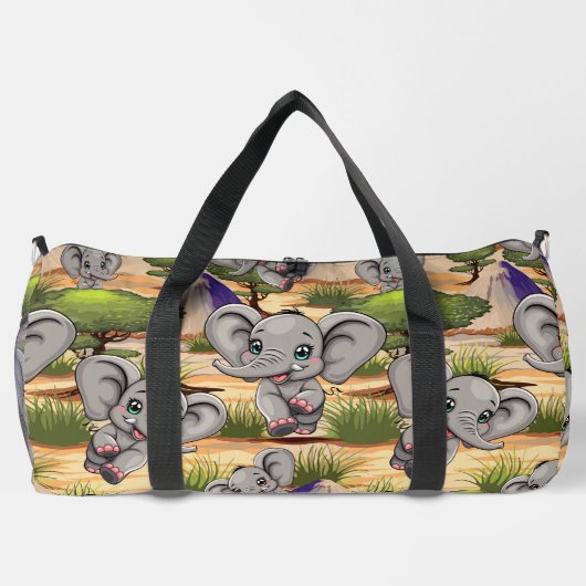 Olifant Baby springt vrolijk in Afrikaanse savanne Plunjezak (Achterkant)