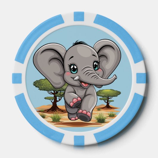 Olifant Baby springt vrolijk in Afrikaanse savanne Poker Chips (Voorkant)