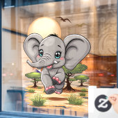 Olifant Baby springt vrolijk in Afrikaanse savanne Raamsticker (Cafe Raam)