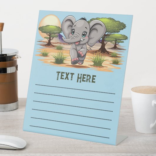 Olifant Baby springt vrolijk in Afrikaanse savanne Reclamebord Met Voetstuk (Insitu)