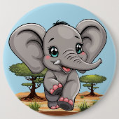 Olifant Baby springt vrolijk in Afrikaanse savanne Ronde Button 6,0 Cm (Voorkant)