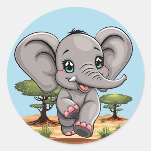 Olifant Baby springt vrolijk in Afrikaanse savanne Ronde Sticker (Voorkant)