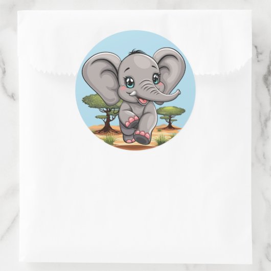 Olifant Baby springt vrolijk in Afrikaanse savanne Ronde Sticker (Tas)
