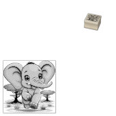 Olifant Baby springt vrolijk in Afrikaanse savanne Rubberstempel (Gestempeld)