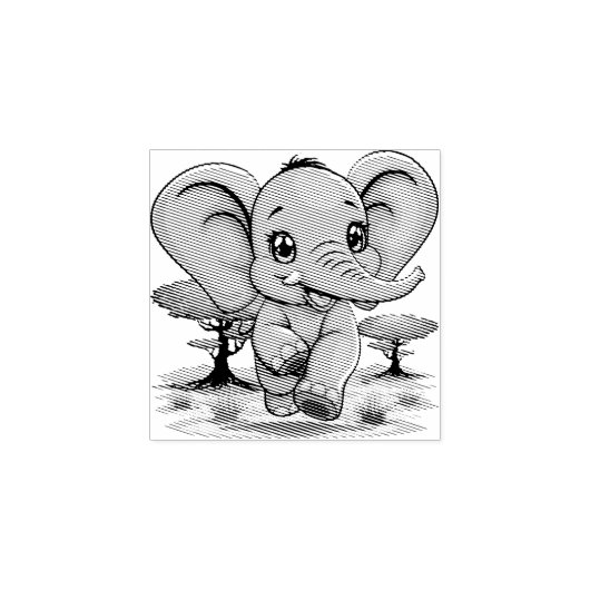 Olifant Baby springt vrolijk in Afrikaanse savanne Rubberstempel (Afrduk)
