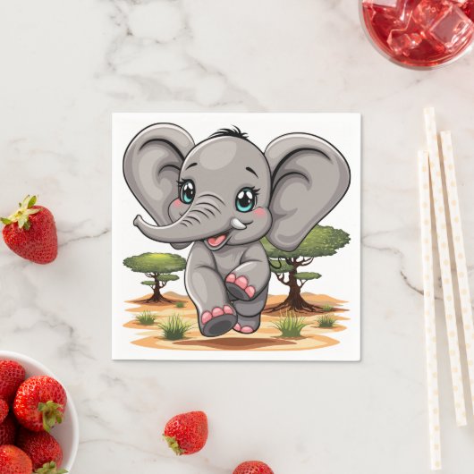 Olifant Baby springt vrolijk in Afrikaanse savanne Servet (Insitu)