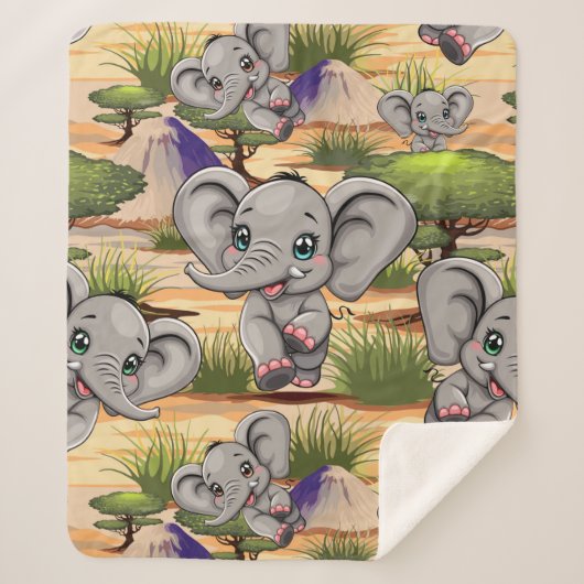 Olifant Baby springt vrolijk in Afrikaanse savanne Sherpa Deken (Voorkant)