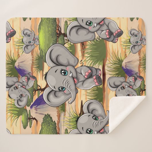 Olifant Baby springt vrolijk in Afrikaanse savanne Sherpa Deken (Voorkant (horizontaal))