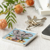 Olifant Baby springt vrolijk in Afrikaanse savanne Sleutelhanger (Zijkant)