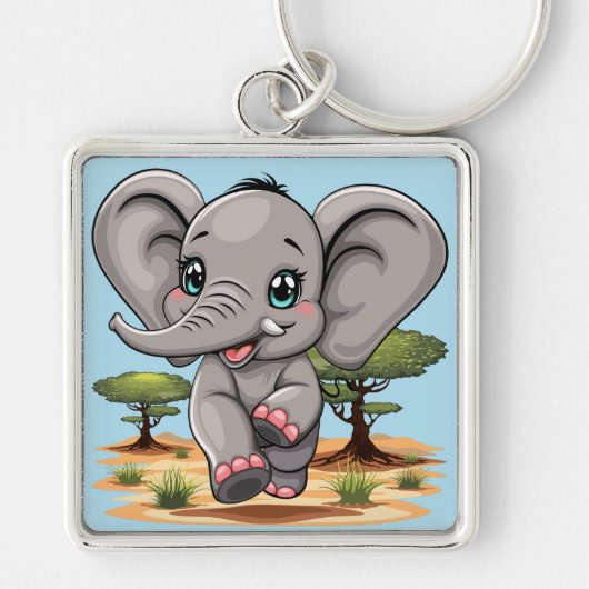 Olifant Baby springt vrolijk in Afrikaanse savanne Sleutelhanger (Voorkant)