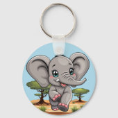 Olifant Baby springt vrolijk in Afrikaanse savanne Sleutelhanger (Voorkant)