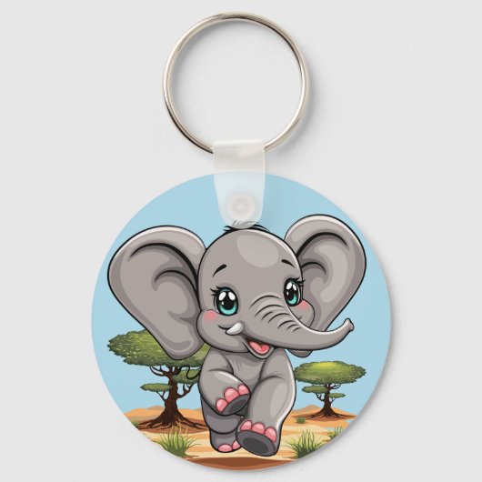 Olifant Baby springt vrolijk in Afrikaanse savanne Sleutelhanger (Voorkant)