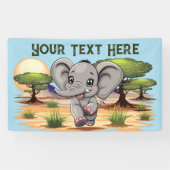 Olifant Baby springt vrolijk in Afrikaanse savanne Spandoek (Horizontaal)