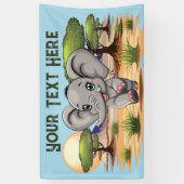 Olifant Baby springt vrolijk in Afrikaanse savanne Spandoek (Verticaal)