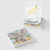 Olifant Baby springt vrolijk in Afrikaanse savanne Stenen Onderzetter (Zijkant)