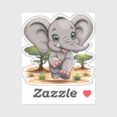 Olifant Baby springt vrolijk in Afrikaanse savanne Sticker (Vel)