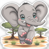 Olifant Baby springt vrolijk in Afrikaanse savanne Sticker (Voorkant)