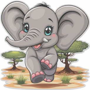 Olifant Baby springt vrolijk in Afrikaanse savanne Sticker