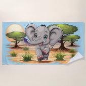 Olifant Baby springt vrolijk in Afrikaanse savanne Strandlaken (Voorkant)