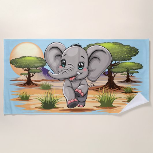 Olifant Baby springt vrolijk in Afrikaanse savanne Strandlaken (Voorkant)