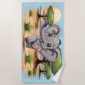 Olifant Baby springt vrolijk in Afrikaanse savanne Strandlaken (Voorkant)