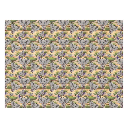 Olifant Baby springt vrolijk in Afrikaanse savanne Tafelkleed (Voorkant (Horizontaal))