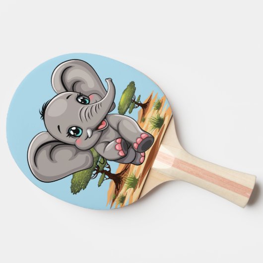 Olifant Baby springt vrolijk in Afrikaanse savanne Tafeltennisbatje (Zijkant)